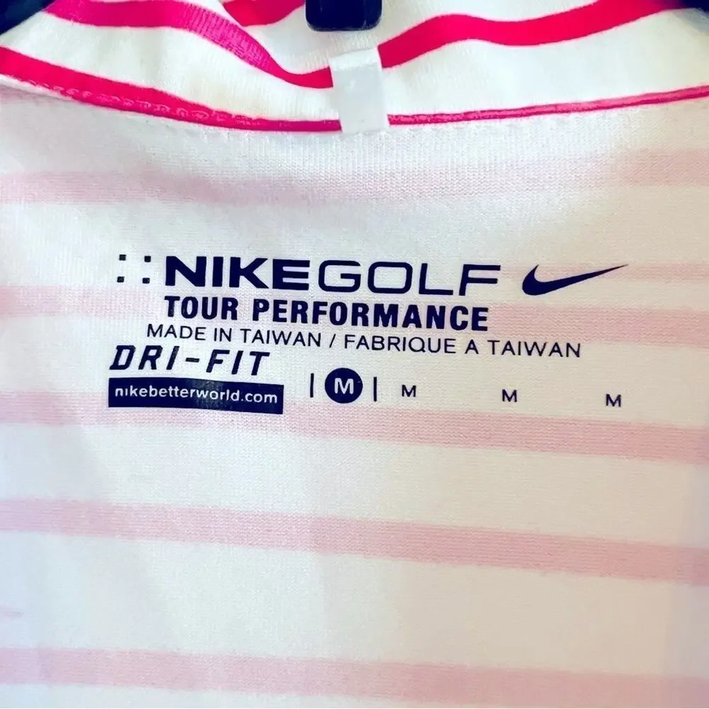 Nike Golf Polo Tour Performance Dri Fit Pink, Purple, and‎ White- Size Medium